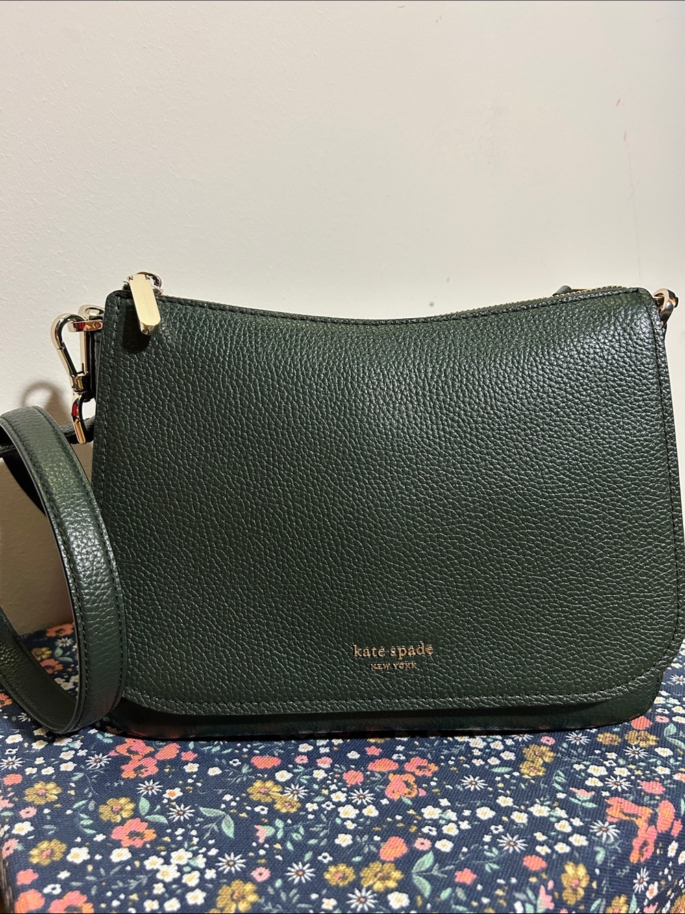 kate spade Dark Green Pebbled Leather Crossbody Bag with Adjustable Strap